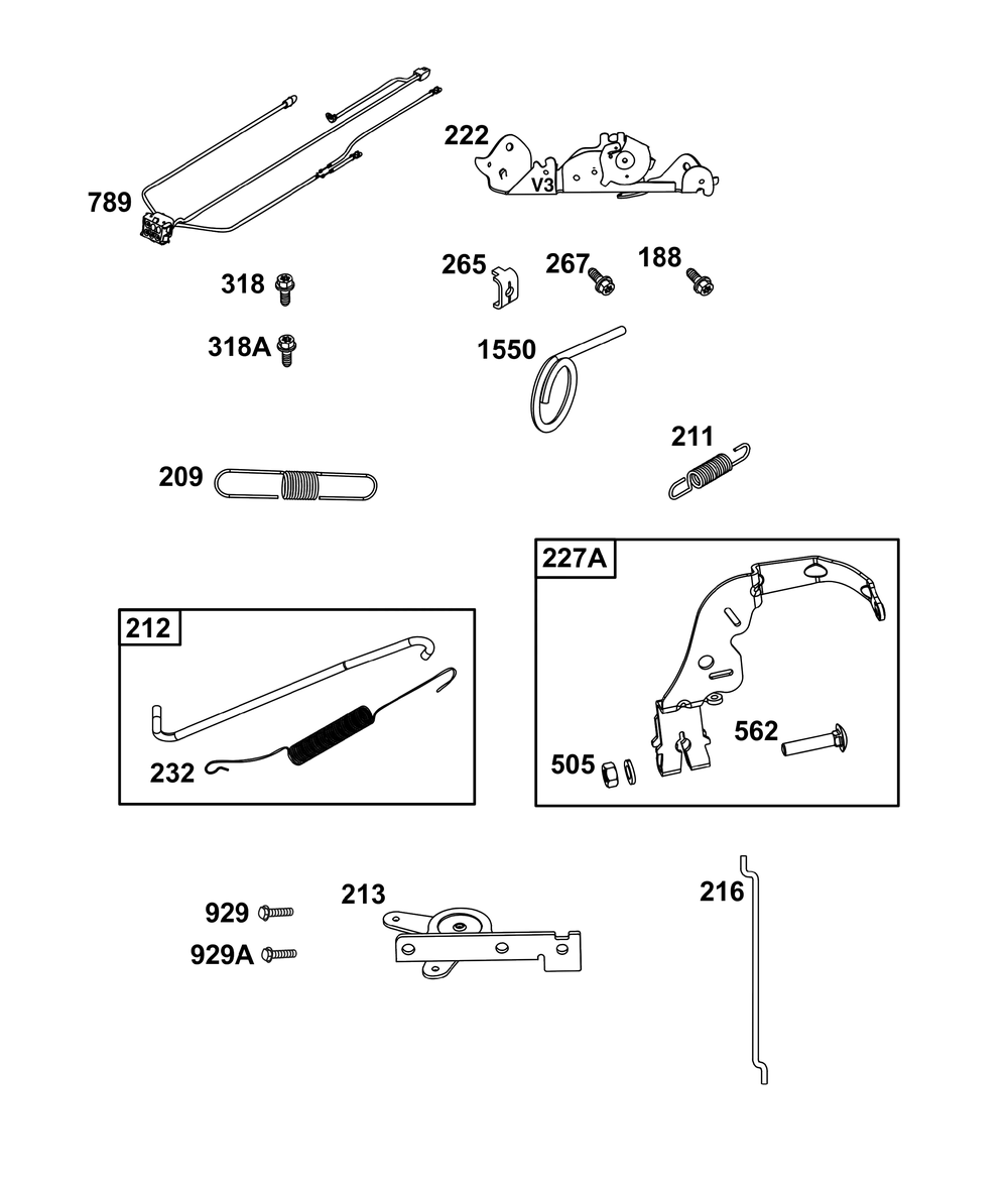 Controls Group Diagram and Parts List for 44N677-0017-B5 400000 - 699999 Briggs and Stratton Engine